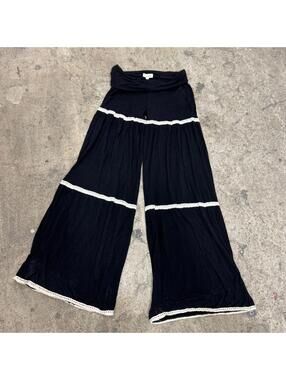 Vintage Lady's World Black Lace-Trim Tiered Flare Pants